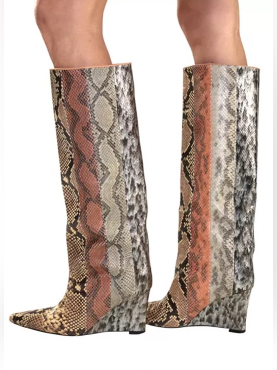 Cynthia Rowley Shoes - Cynthia Rowley Multi-Color Snake Embossed Patchwork Leather Wedge Boot Size 8.5